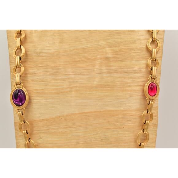 Monet for YSL Vintage Cabochon Necklace Purple Fuchsia Chunky Signed 1980s BinK - Picture 13 of 16